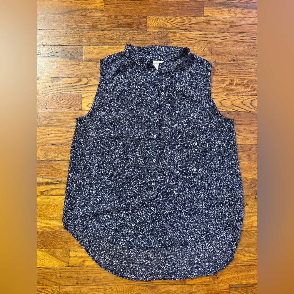 Sleeveless Navy Button-Up Blouse